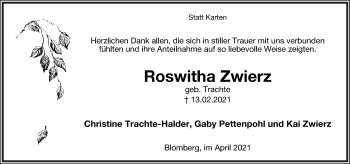 Anzeige  Roswitha Zwierz  Lippische Landes-Zeitung
