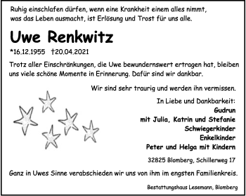 Anzeige  Uwe Renkwitz  Lippische Landes-Zeitung