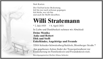 Anzeige  Willi Stratemann  Lippische Landes-Zeitung