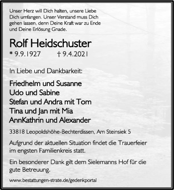 Anzeige  Rolf Heidschuster  Lippische Landes-Zeitung