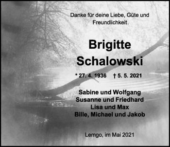 Anzeige  Brigitte Schalowski  Lippische Landes-Zeitung