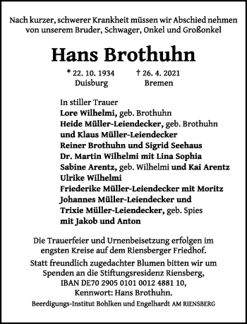 Anzeige  Hans Brothuhn  Lippische Landes-Zeitung
