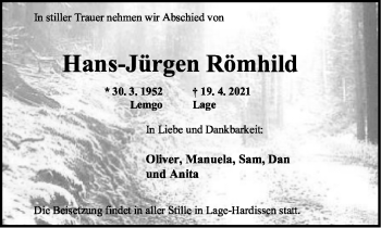 Anzeige  Hans-Jürgen Römhild  Lippische Landes-Zeitung