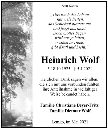 Anzeige  Heinrich Wolf  Lippische Landes-Zeitung
