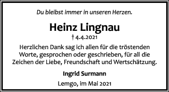 Anzeige  Heinz Lingnau  Lippische Landes-Zeitung