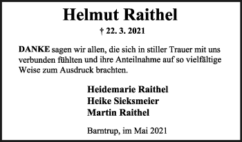 Anzeige  Helmut Raithel  Lippische Landes-Zeitung