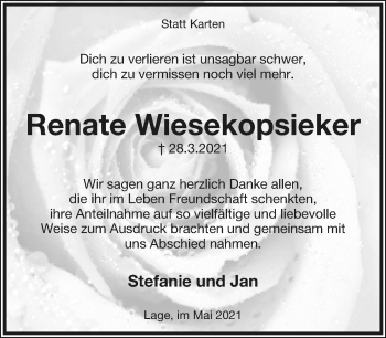 Anzeige  Renate Wiesekopsieker  Lippische Landes-Zeitung