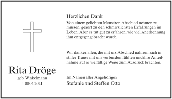 Anzeige  Rita Dröge  Lippische Landes-Zeitung