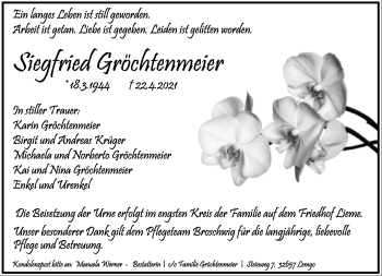 Anzeige  Siegfried Gröchtenmeier  Lippische Landes-Zeitung