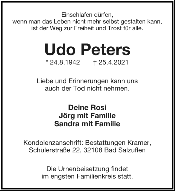 Anzeige  Udo Peters  Lippische Landes-Zeitung
