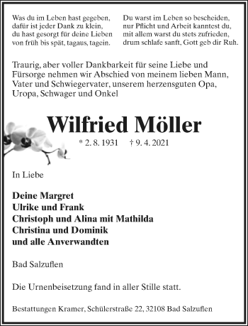 Anzeige  Wilfried Möller  Lippische Landes-Zeitung