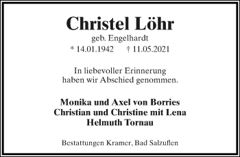Anzeige  Christel Löhr  Lippische Landes-Zeitung