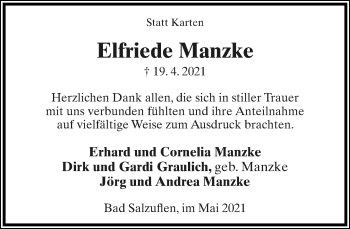 Anzeige  Elfriede Manzke  Lippische Landes-Zeitung