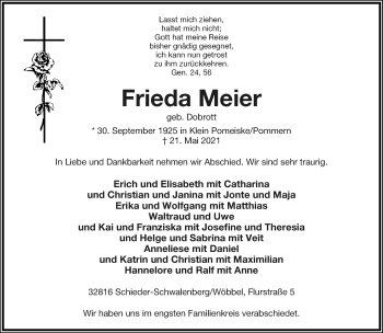 Anzeige  Frieda Meier  Lippische Landes-Zeitung