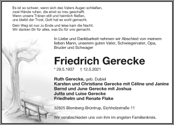 Anzeige  Friedrich Gerecke  Lippische Landes-Zeitung