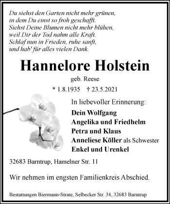Anzeige  Hannelore Holstein  Lippische Landes-Zeitung