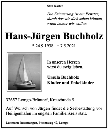 Anzeige  Hans-Jürgen Buchholz  Lippische Landes-Zeitung