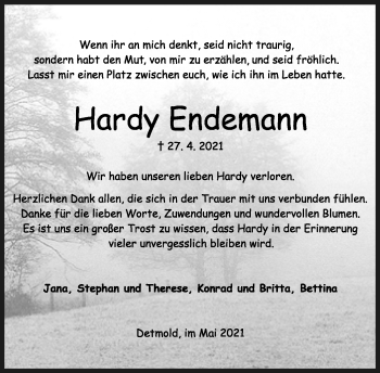 Anzeige  Hardy Endemann  Lippische Landes-Zeitung