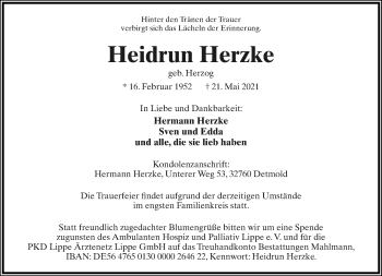 Anzeige  Heidrun Herzke  Lippische Landes-Zeitung