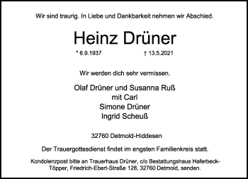Anzeige  Heinz Drüner  Lippische Landes-Zeitung