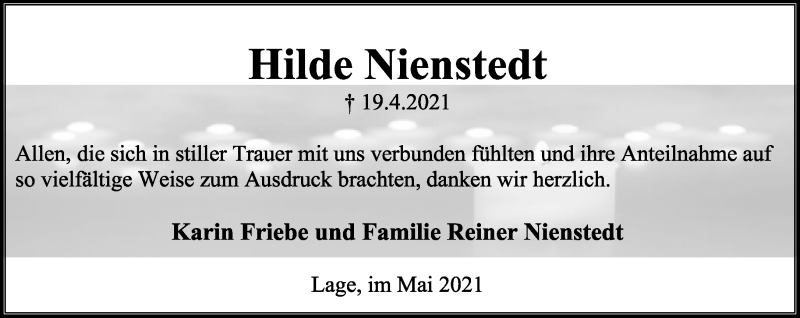  Traueranzeige für Hilde Nienstedt vom 22.05.2021 aus Lippische Landes-Zeitung