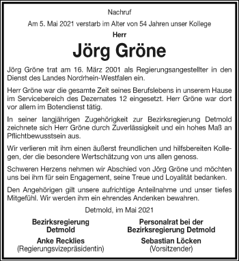 Anzeige  Jörg Gröne  Lippische Landes-Zeitung