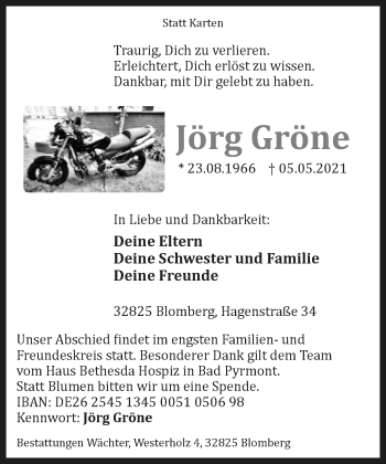 Anzeige  Jörg Gröne  Lippische Landes-Zeitung