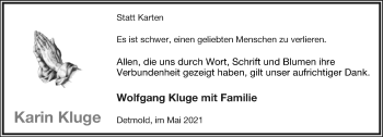 Anzeige  Karin Kluge  Lippische Landes-Zeitung