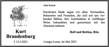 Anzeige  Kurt Brandenburg  Lippische Landes-Zeitung