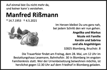 Anzeige  Manfred Rißmann  Lippische Landes-Zeitung