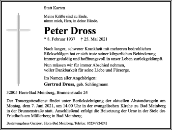 Anzeige  Peter Dross  Lippische Landes-Zeitung