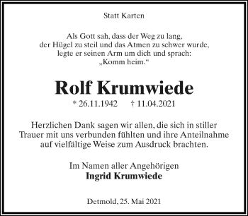Anzeige  Rolf Krumwiede  Lippische Landes-Zeitung