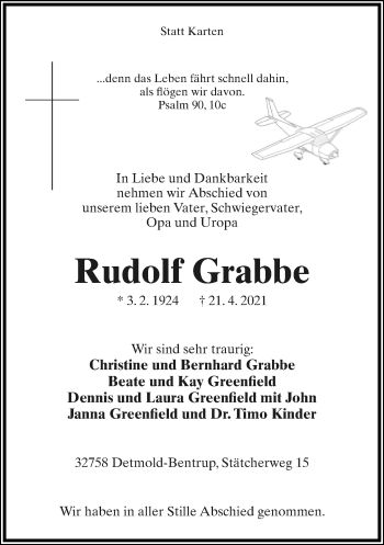 Anzeige  Rudolf Grabbe  Lippische Landes-Zeitung