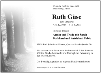 Anzeige  Ruth Güse  Lippische Landes-Zeitung