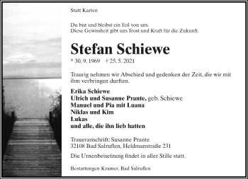 Anzeige  Stefan Schiewe  Lippische Landes-Zeitung
