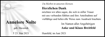 Anzeige  Annelore Nolte  Lippische Landes-Zeitung