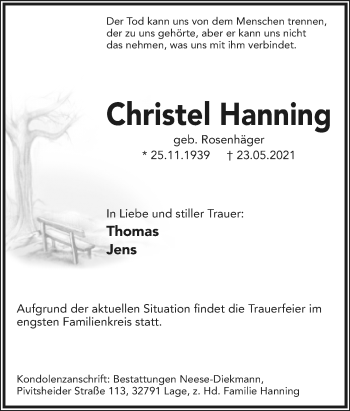 Anzeige  Christel Hanning  Lippische Landes-Zeitung