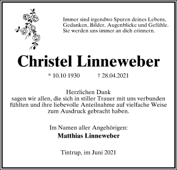 Anzeige  Christel Linneweber  Lippische Landes-Zeitung