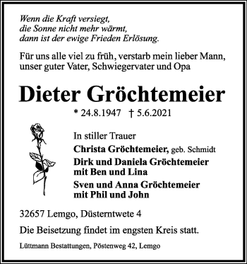 Anzeige  Dieter Gröchtemeier  Lippische Landes-Zeitung