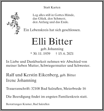 Anzeige  Elli Bitter  Lippische Landes-Zeitung