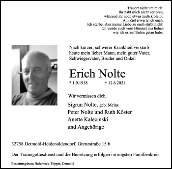 Anzeige  Erich Nolte  Lippische Landes-Zeitung