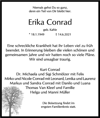 Anzeige  Erika Conrad  Lippische Landes-Zeitung