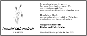 Anzeige  Ewald Bierwirth  Lippische Landes-Zeitung