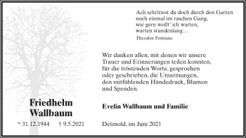 Anzeige  Friedhelm Wallbaum  Lippische Landes-Zeitung