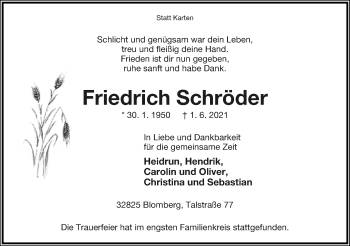 Anzeige  Friedrich Schröder  Lippische Landes-Zeitung