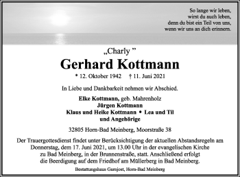 Anzeige  Gerhard Kottmann  Lippische Landes-Zeitung