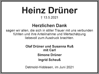 Anzeige  Heinz Drüner  Lippische Landes-Zeitung