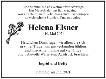 Anzeige  Helena Elsner  Lippische Landes-Zeitung