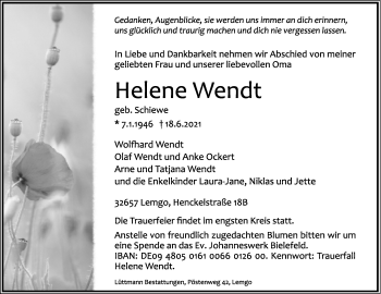 Anzeige  Helene Wendt  Lippische Landes-Zeitung