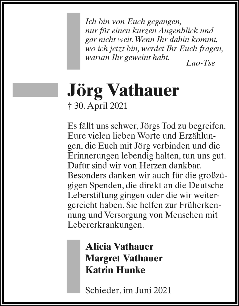  Traueranzeige für Jörg Vathauer vom 05.06.2021 aus Lippische Landes-Zeitung